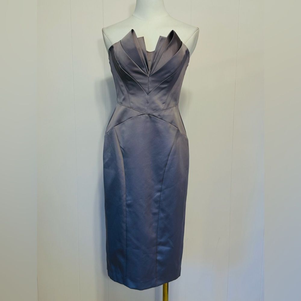 New Truly Zac Posen Gray strapless satin dress size 4